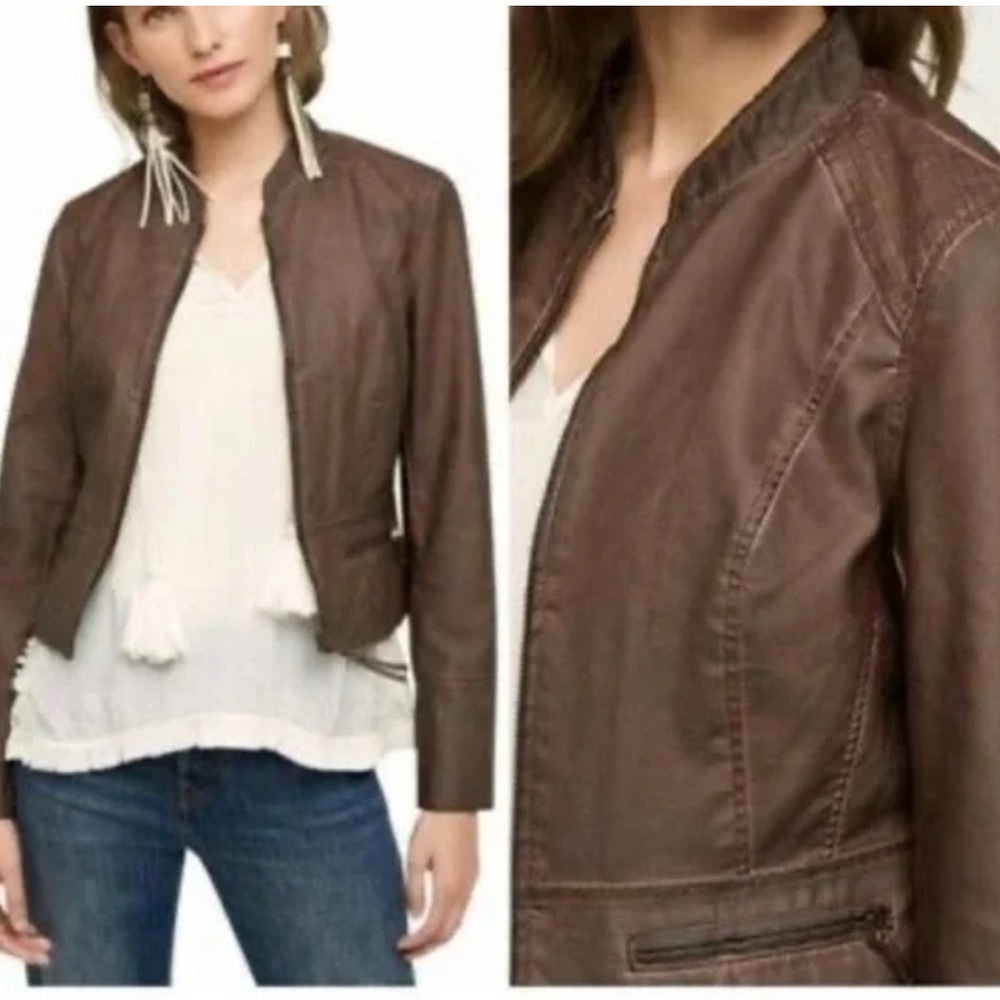 NWOT $228 MSRP HEI HEI Anthropologie Brown Faux Leather Moto Jacket Sz Small